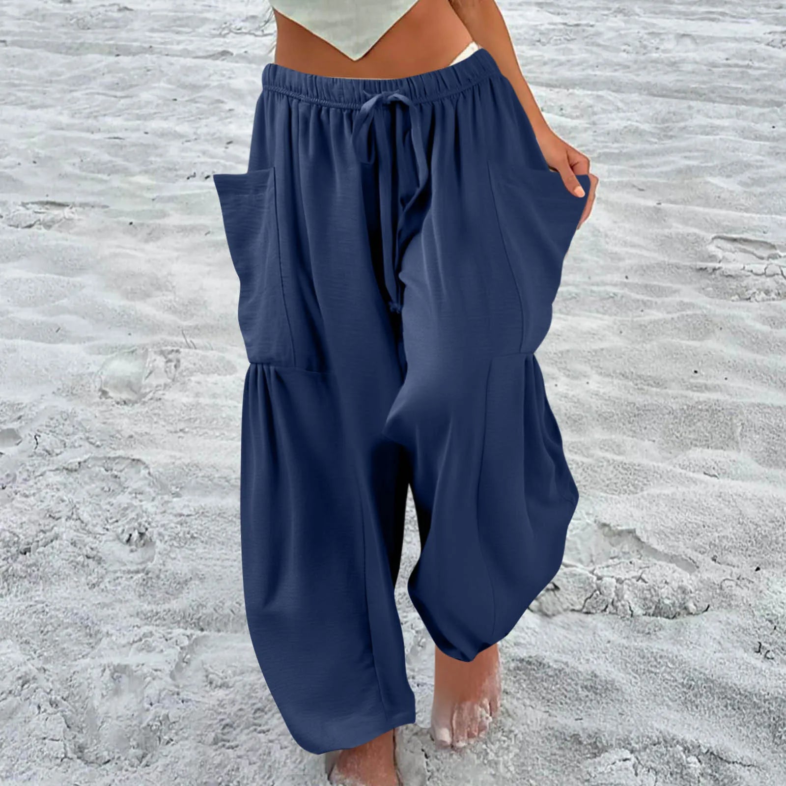 Women’s Plus Size Middle Waist Baggy Pants with Pockets – Korean Fashion