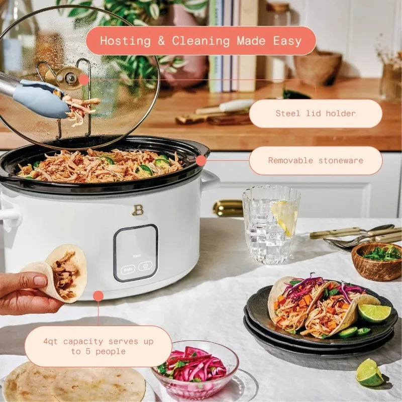4 Qt Slow Cooker with Touch-Activated Display, White Icing