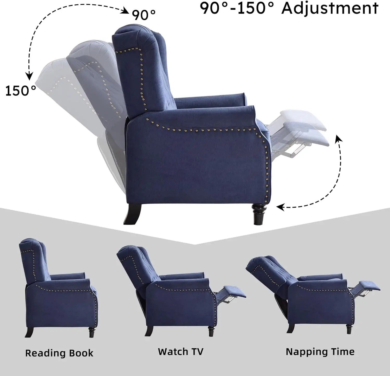 Push Back Recliner Lounge Chair, Fabric with Padded Seat