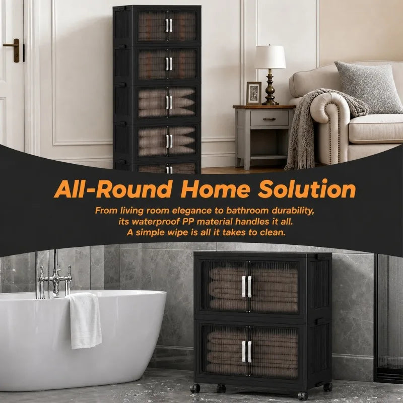 5-Tier Foldable Plastic Storage Cabinet with Wheels