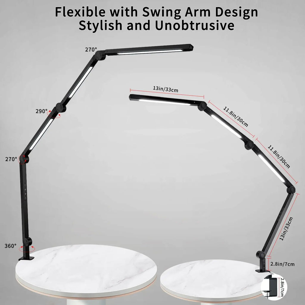 LED Flexible Desk Lamp with Swing Arm – 4 Sections, 3 Light Sources, 4 Color Modes & 5 Brightness Levels