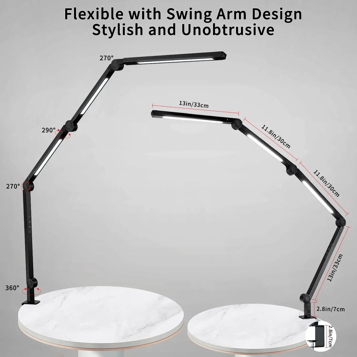 LED Flexible Desk Lamp with Swing Arm – 4 Sections, 3 Light Sources, 4 Color Modes & 5 Brightness Levels