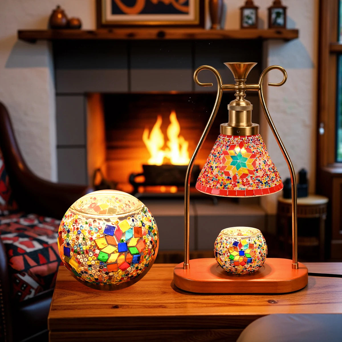 Bohemian Hand-Colored Glass Bedside Lamp