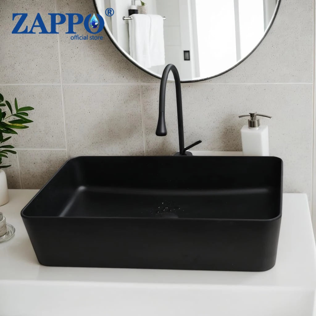 22x14" Black Stone Resin Sink with Faucet and Drain, Rectangle, Above Counter