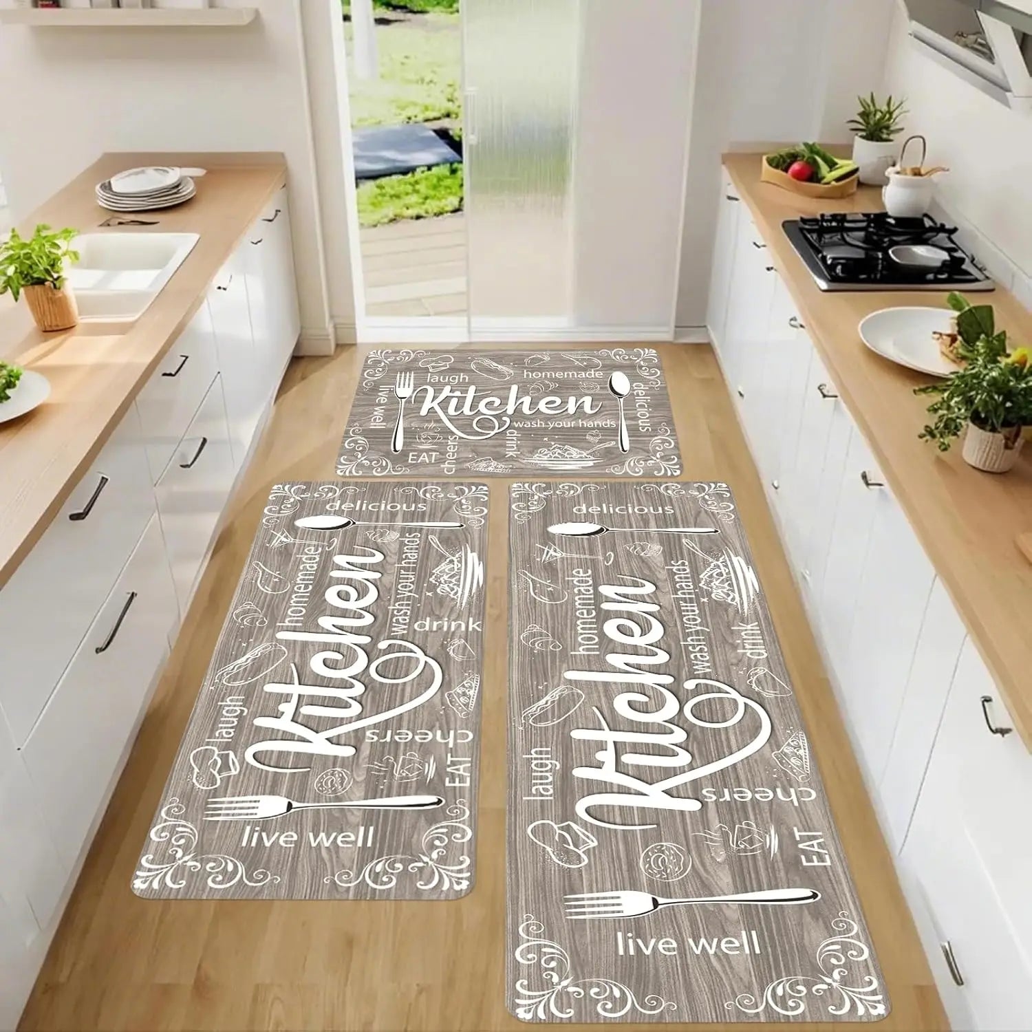 Farmhouse Kitchen Floor Mats – Non-Slip Washable 3-Piece Set