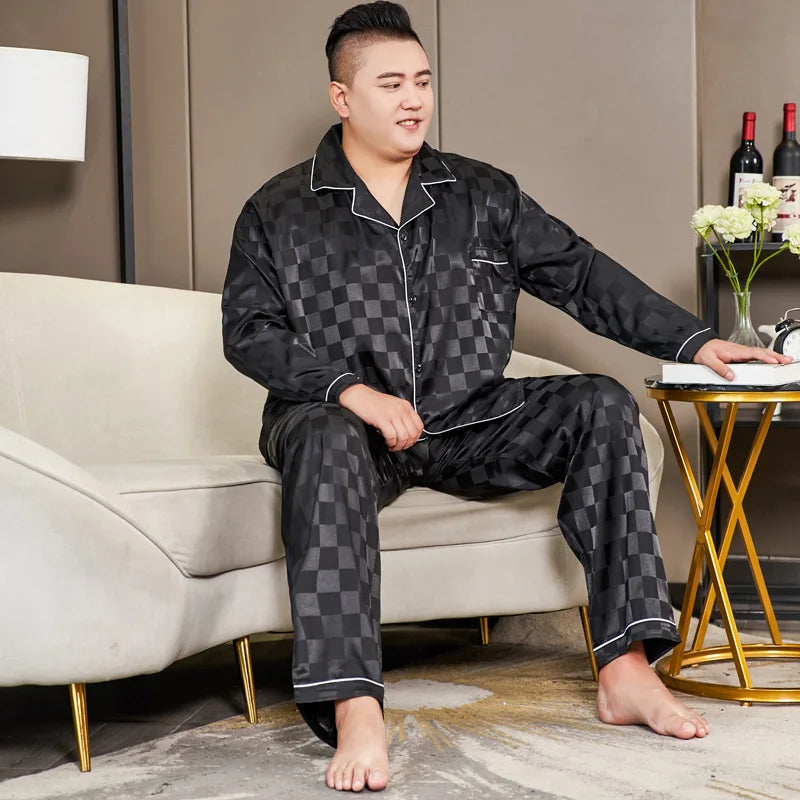 Plus Size Men’s Ice Silk Satin Pajama Set – Cool, Casual & Luxurious Sleepwear