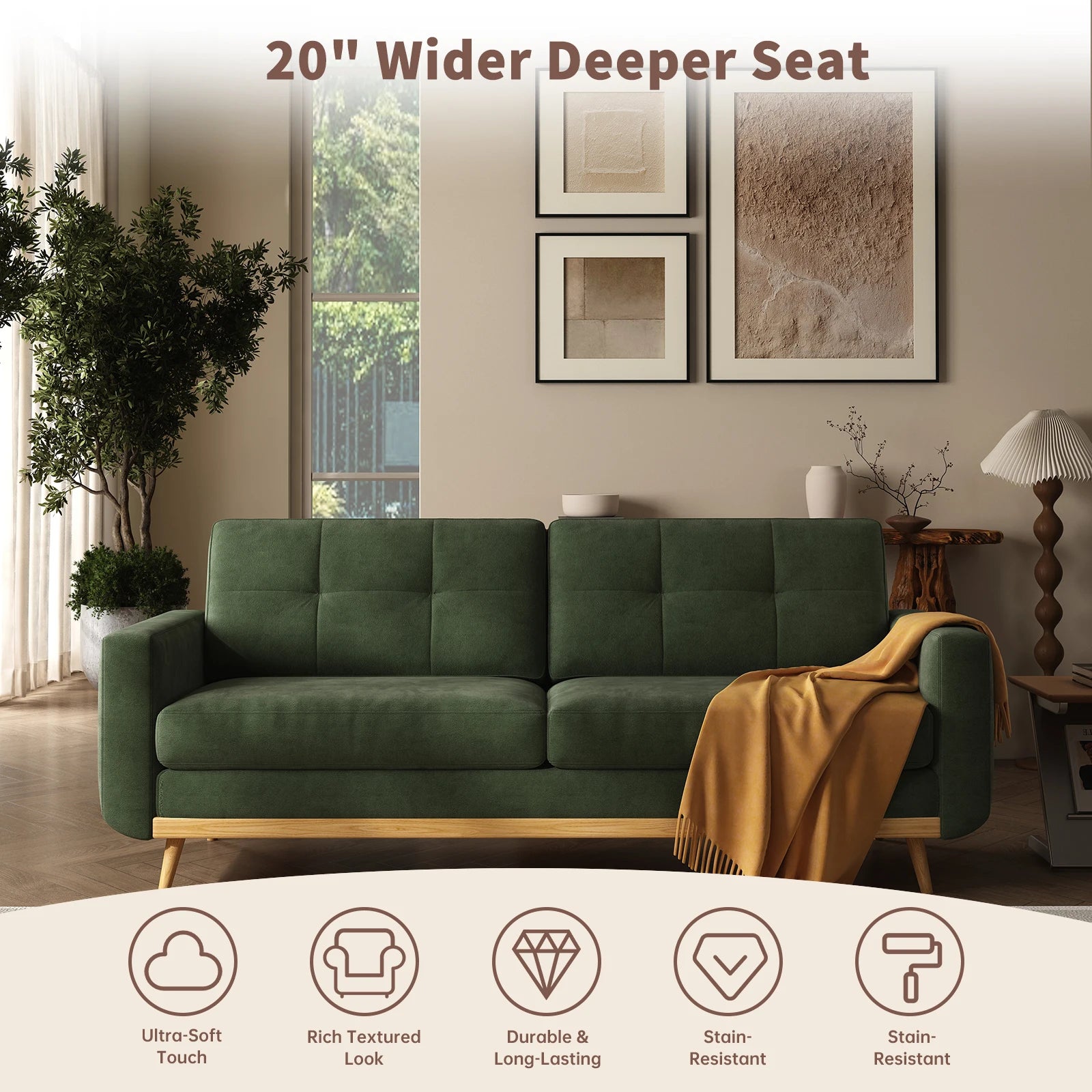 Mid-Century Modern Loveseat Sofa with Wooden Legs