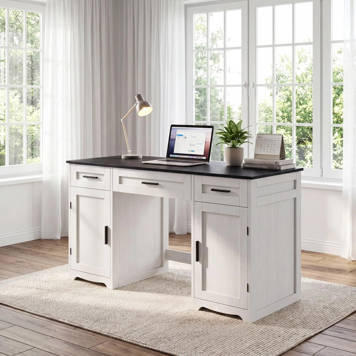 Stylish Farmhouse Executive Desk with Drawers