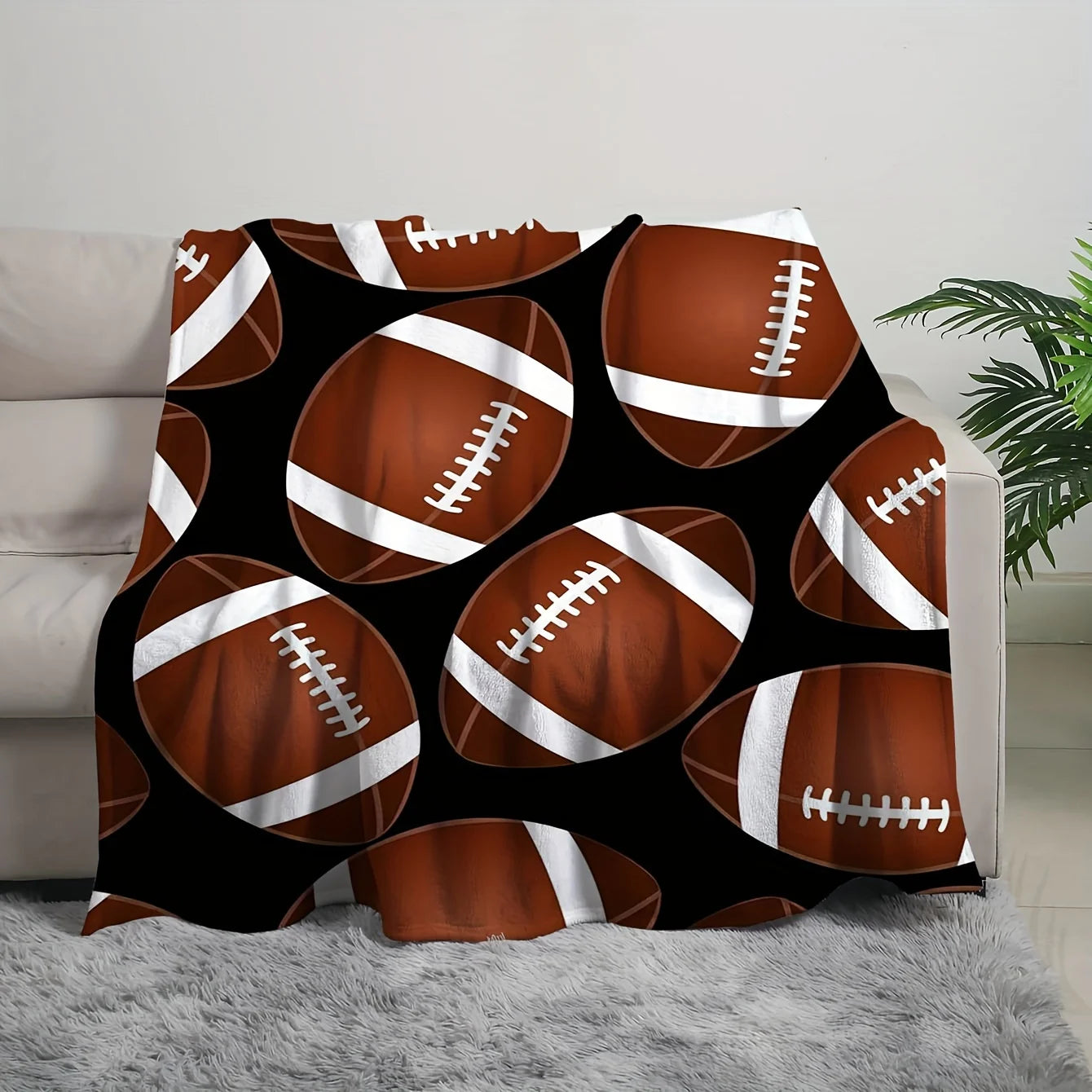 Soft All-Season Rugby-Themed Flannel Blanket – American Football Pattern