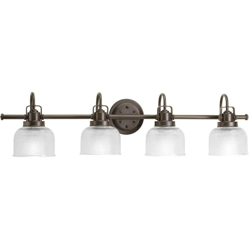 Vintage 4-Light Coastal Bath Vanity Fixture with Clear Prismatic Glass, Venetian Bronze