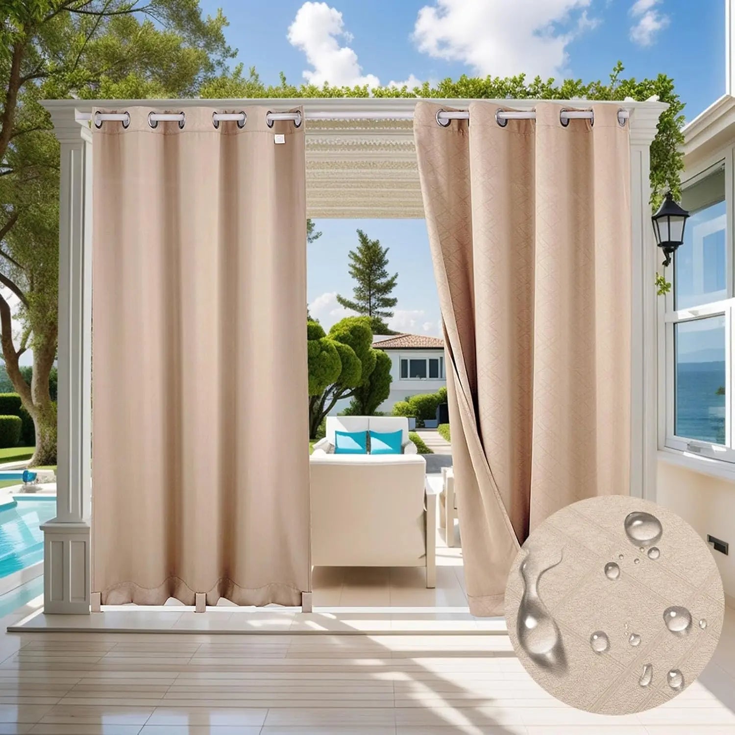 Outdoor Curtains for Patio – Rustproof Grommet Top Waterproof Drapes