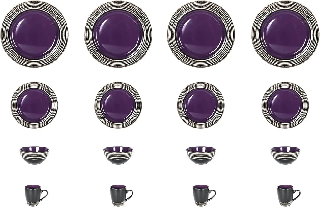 Stoneware Handcrafted Tree Bark Effect Glaze Dinnerware Set – Lavender/Purple (16pcs)