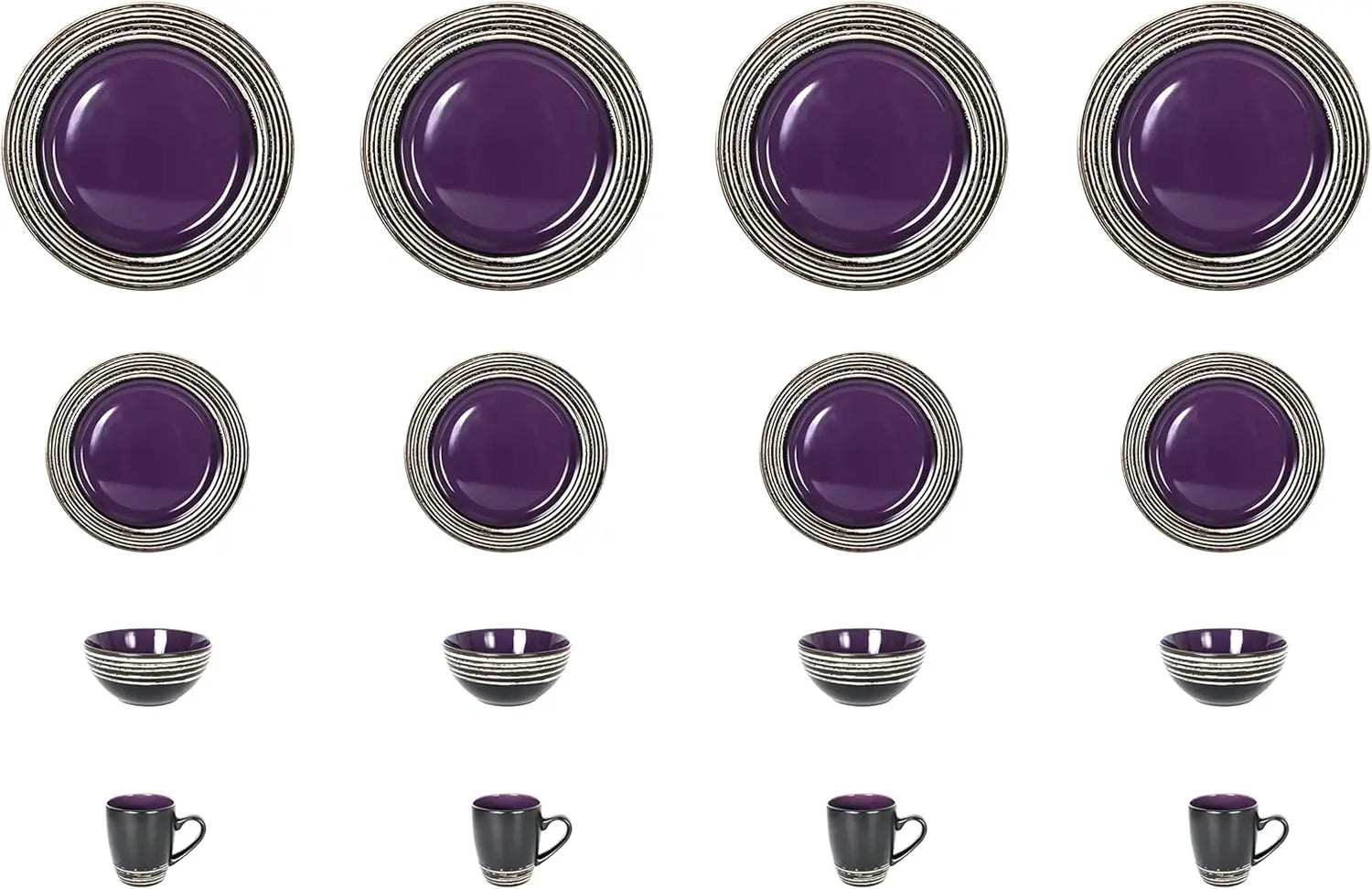 Stoneware Handcrafted Tree Bark Effect Glaze Dinnerware Set – Lavender/Purple (16pcs)
