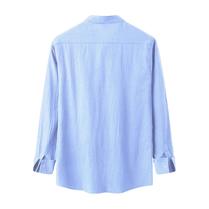 Men’s Casual Long Sleeve Mock Neck Solid Color Button-Up Shirt