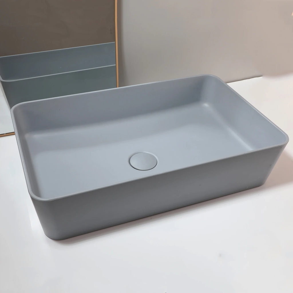22" Rectangle Stone Resin Sink without Faucet, Above Counter