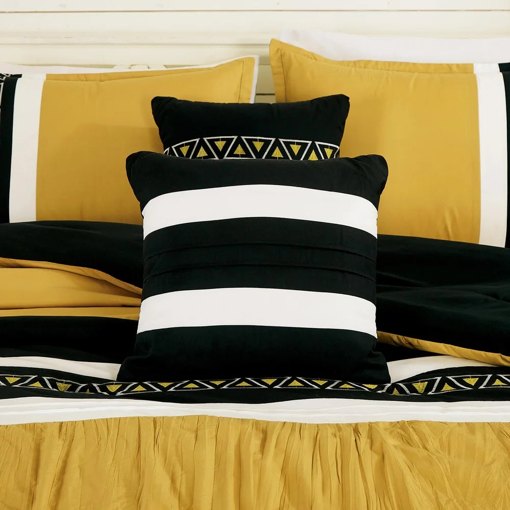 Soft Luxurious 7 Piece Yellow Embroidered Queen Comforter Set, Machine Washable