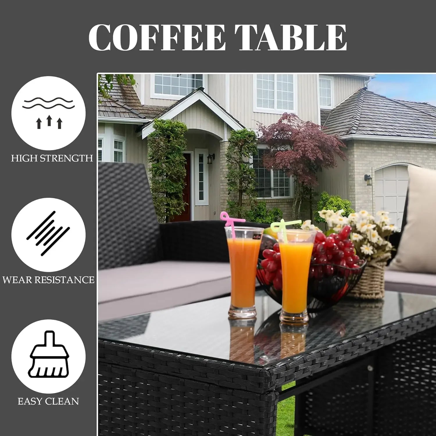 4-Piece Rattan Patio Furniture Set – Cushioned Outdoor Conversation Sofa Set