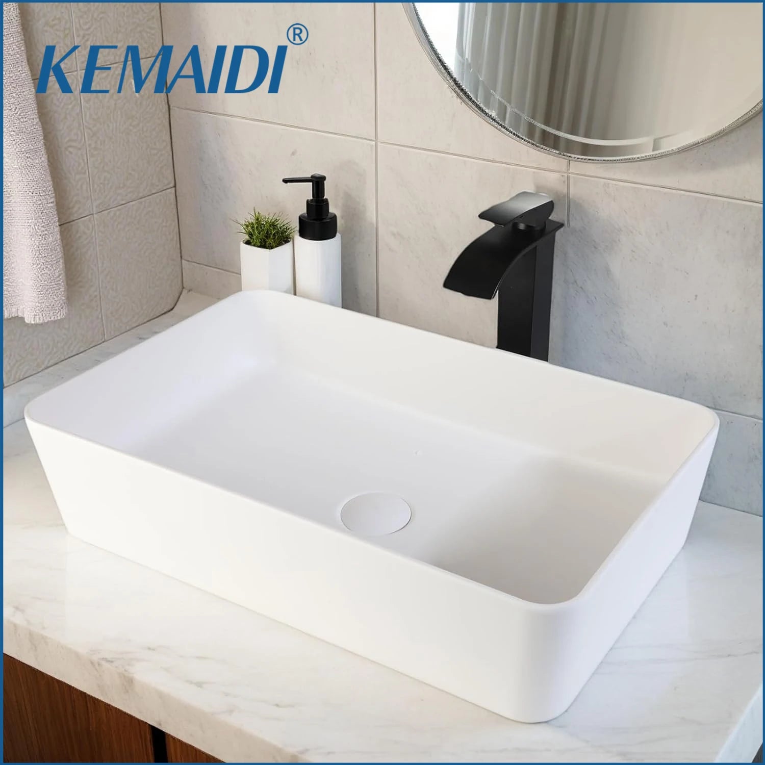 22" Rectangle Stone Resin Sink without Faucet, Above Counter