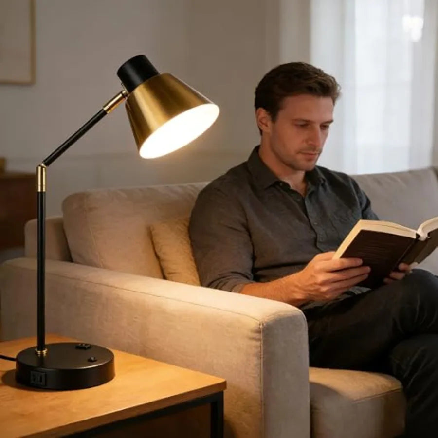 Adjustable Modern Desk Lamp with USB & AC Outlet