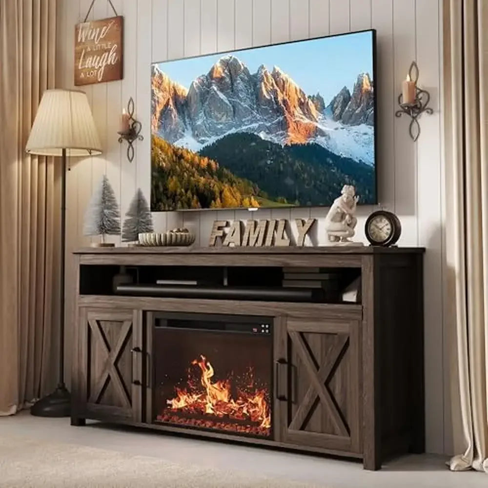 Wood Farmhouse Design Electric Fireplace Console, Holds TVs up to 65"