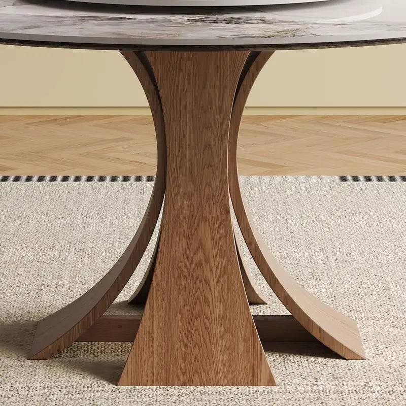 59-Inch Sintered Stone Dining Table with 35-Inch Round Turntable - Walnut Base