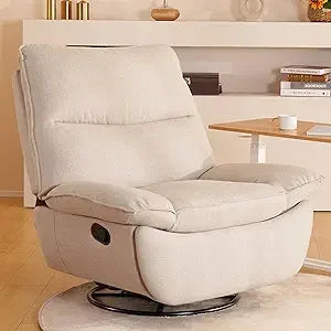 Lotus Oversized 360° Swivel Rocker Recliner, Fabric Glider with Side Pocket