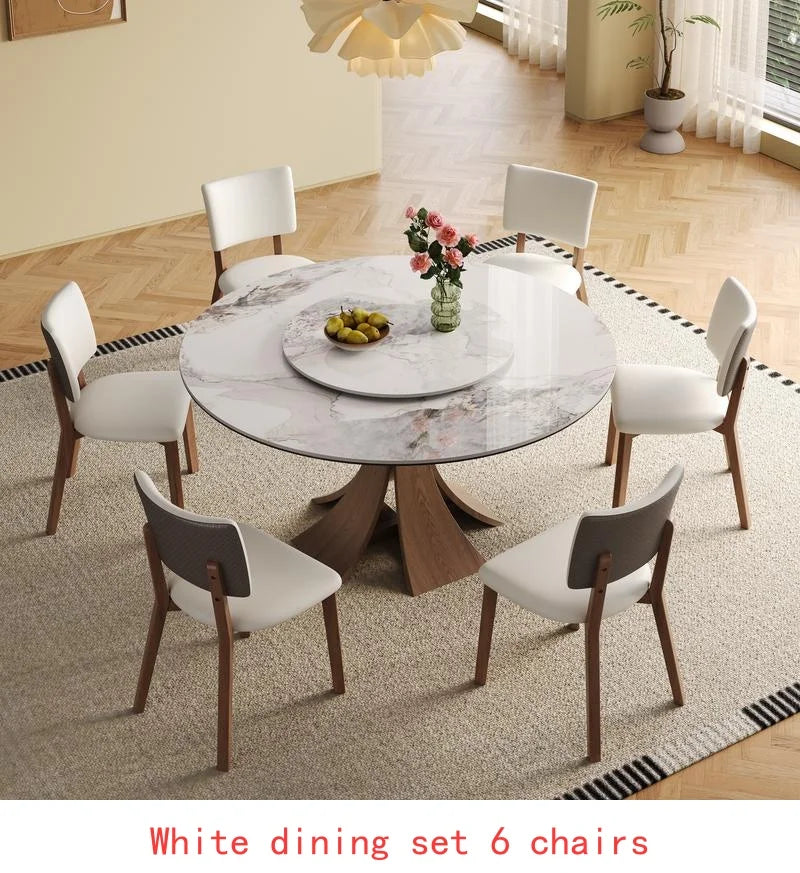 59-Inch Sintered Stone Dining Table with 35-Inch Round Turntable - Walnut Base