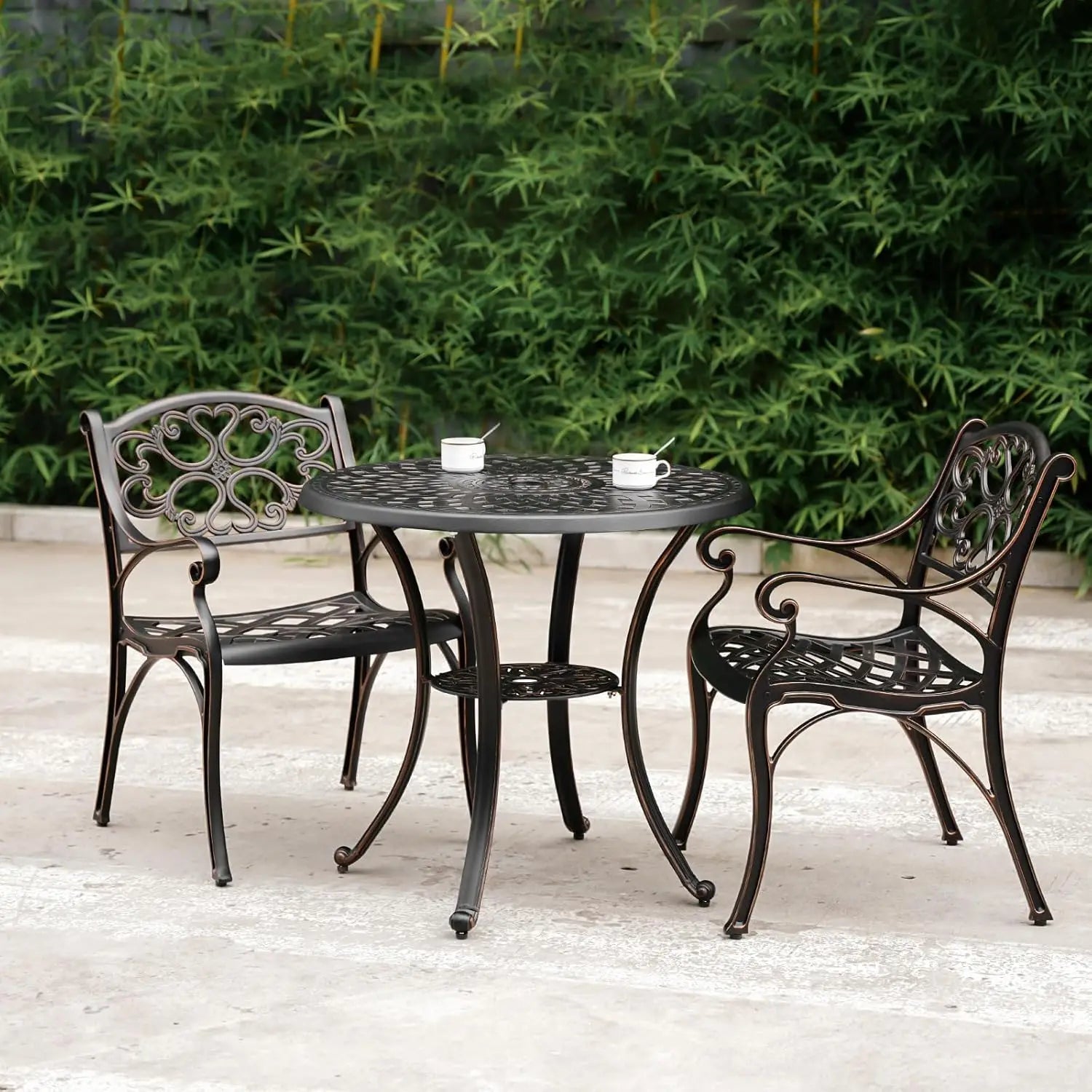 White Cast Aluminum Bistro Set – 3 Piece Outdoor Patio Table & Chairs