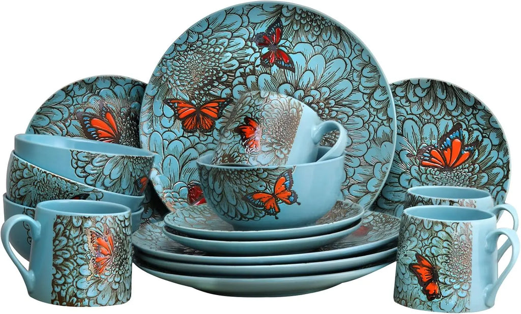 Butterfly Garden 16-Piece Stoneware Dinnerware Set