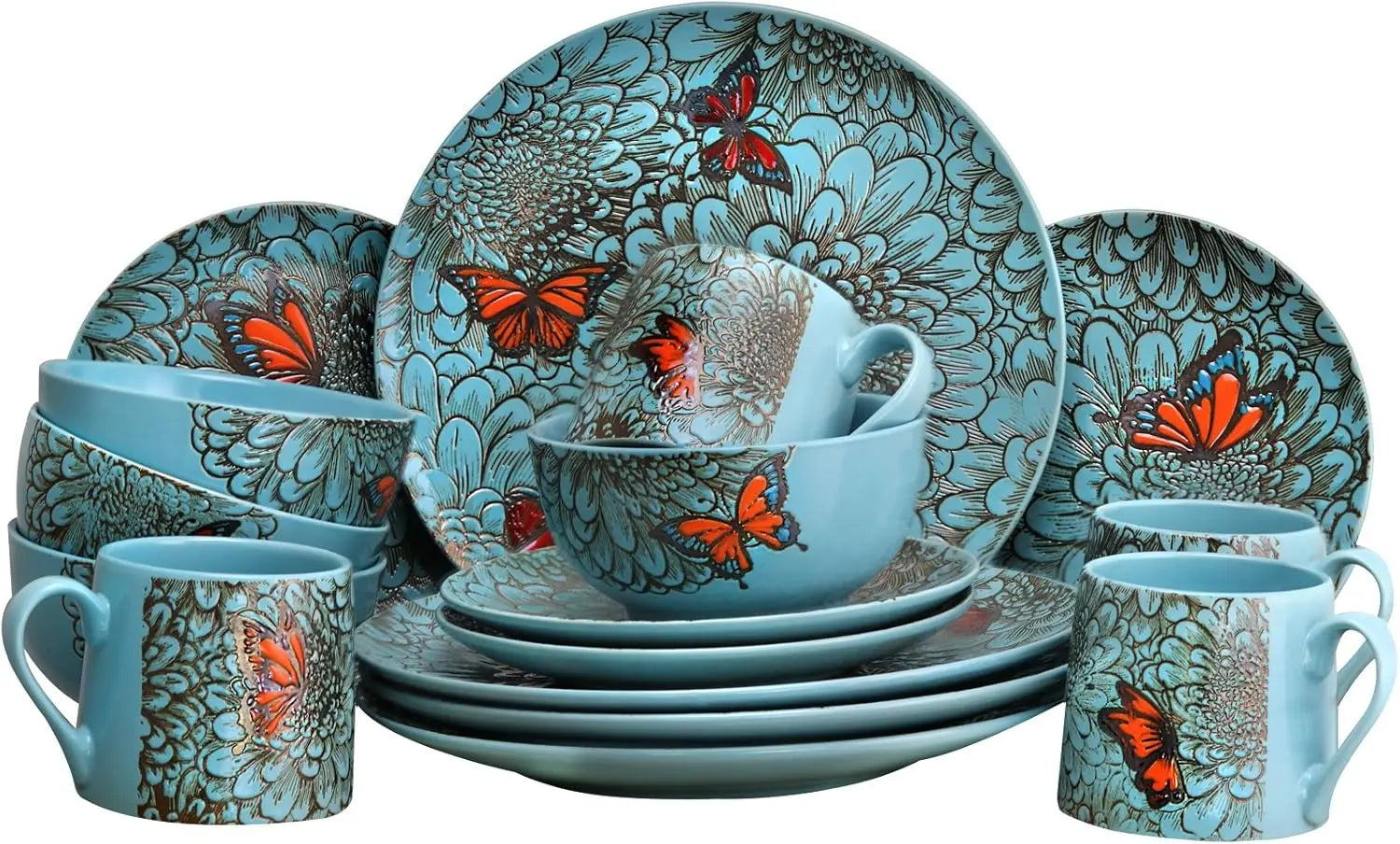 Butterfly Garden 16-Piece Stoneware Dinnerware Set