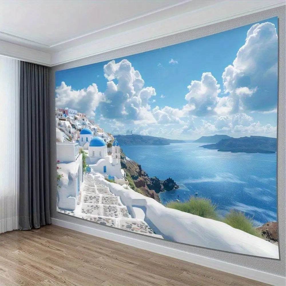 1pc Santorini Mediterranean Coastal Wall Hanging