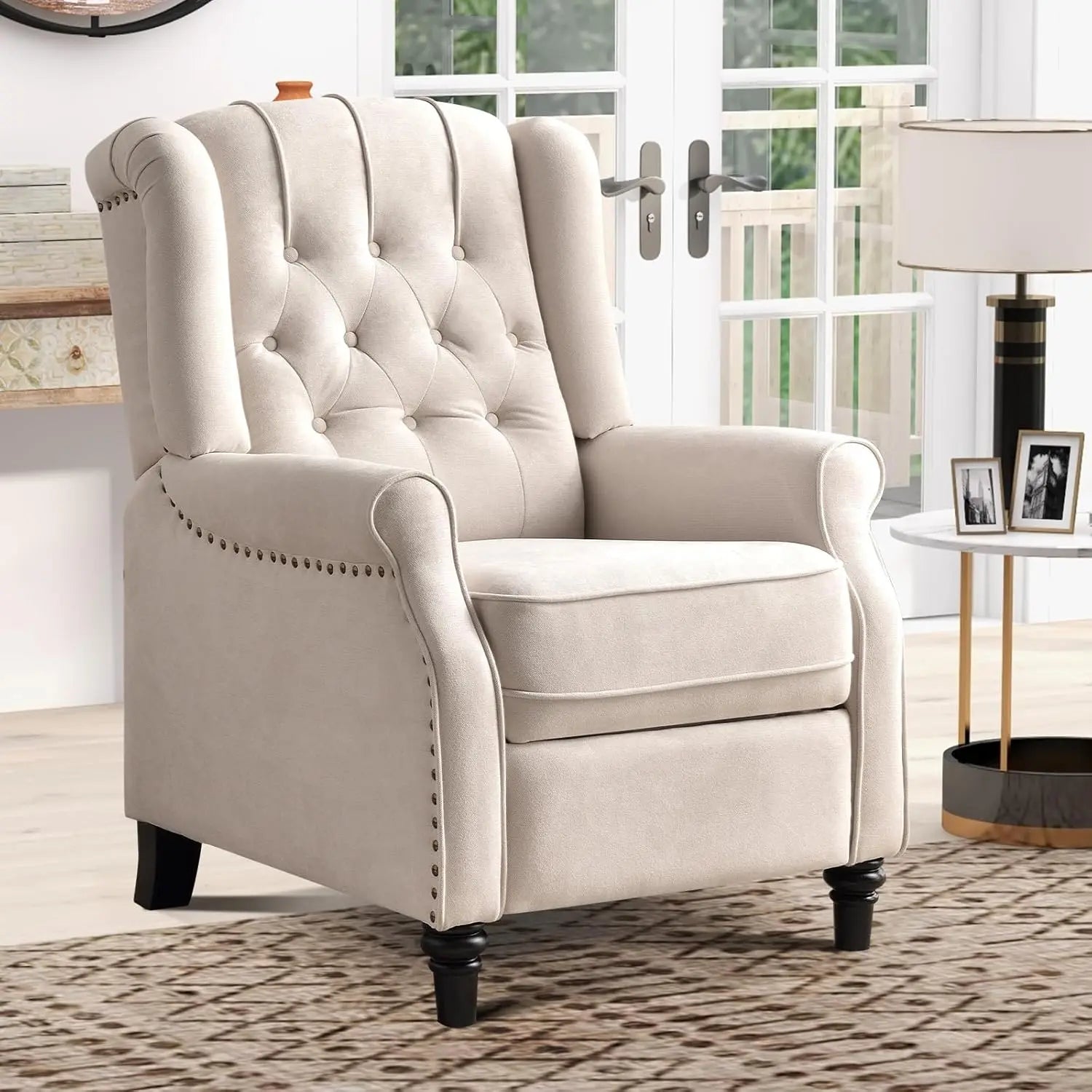 Push Back Recliner Lounge Chair, Fabric with Padded Seat