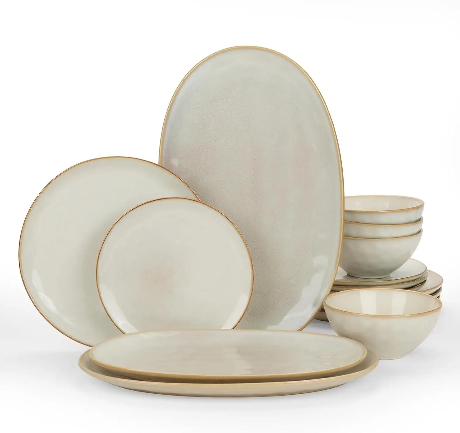 Ocean Round Plates and Bowls 15-Piece Dinnerware Set – Cappuccino White