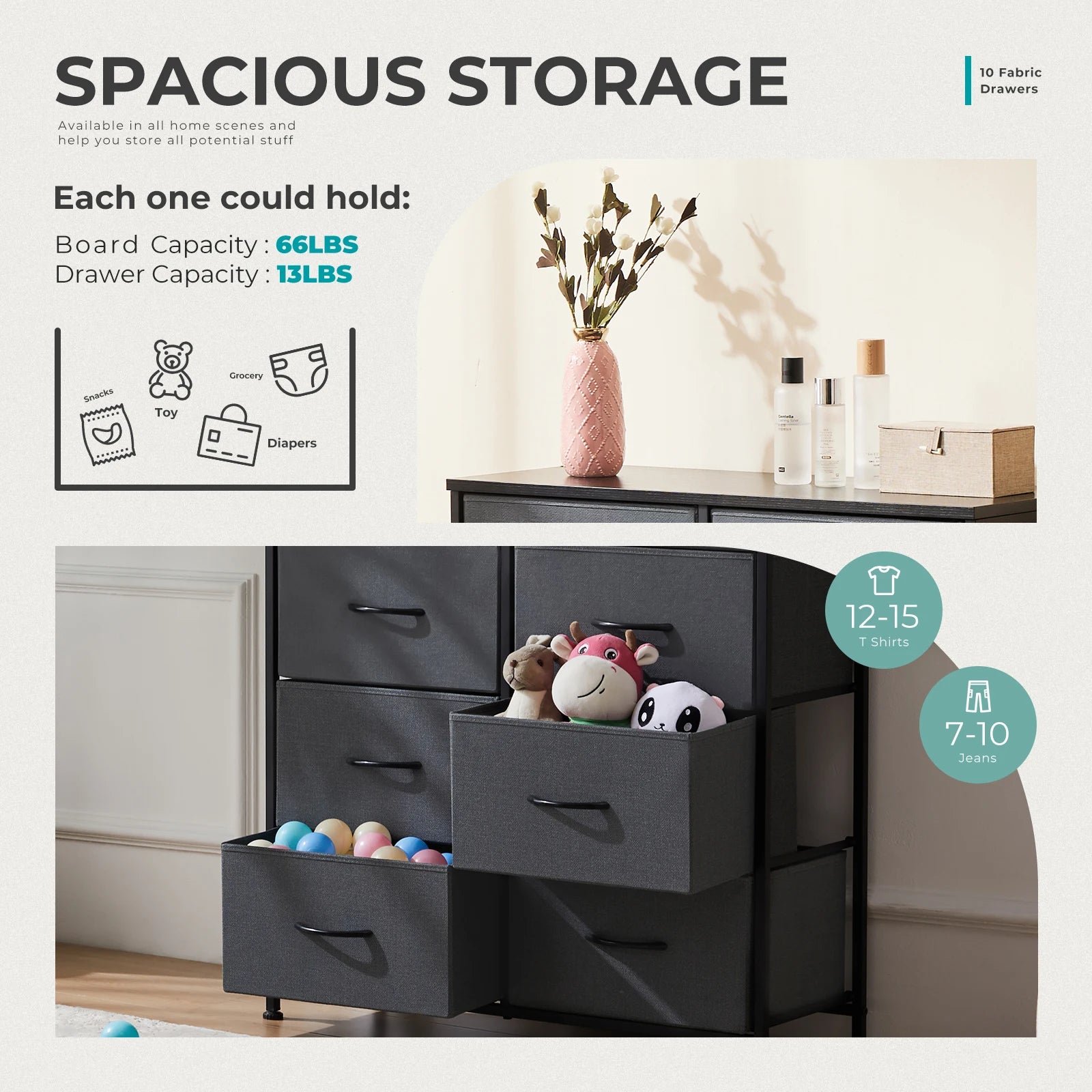 Bedside Table with 10 Fabric Drawers – Multi-Functional Nightstand & Storage Cabinet