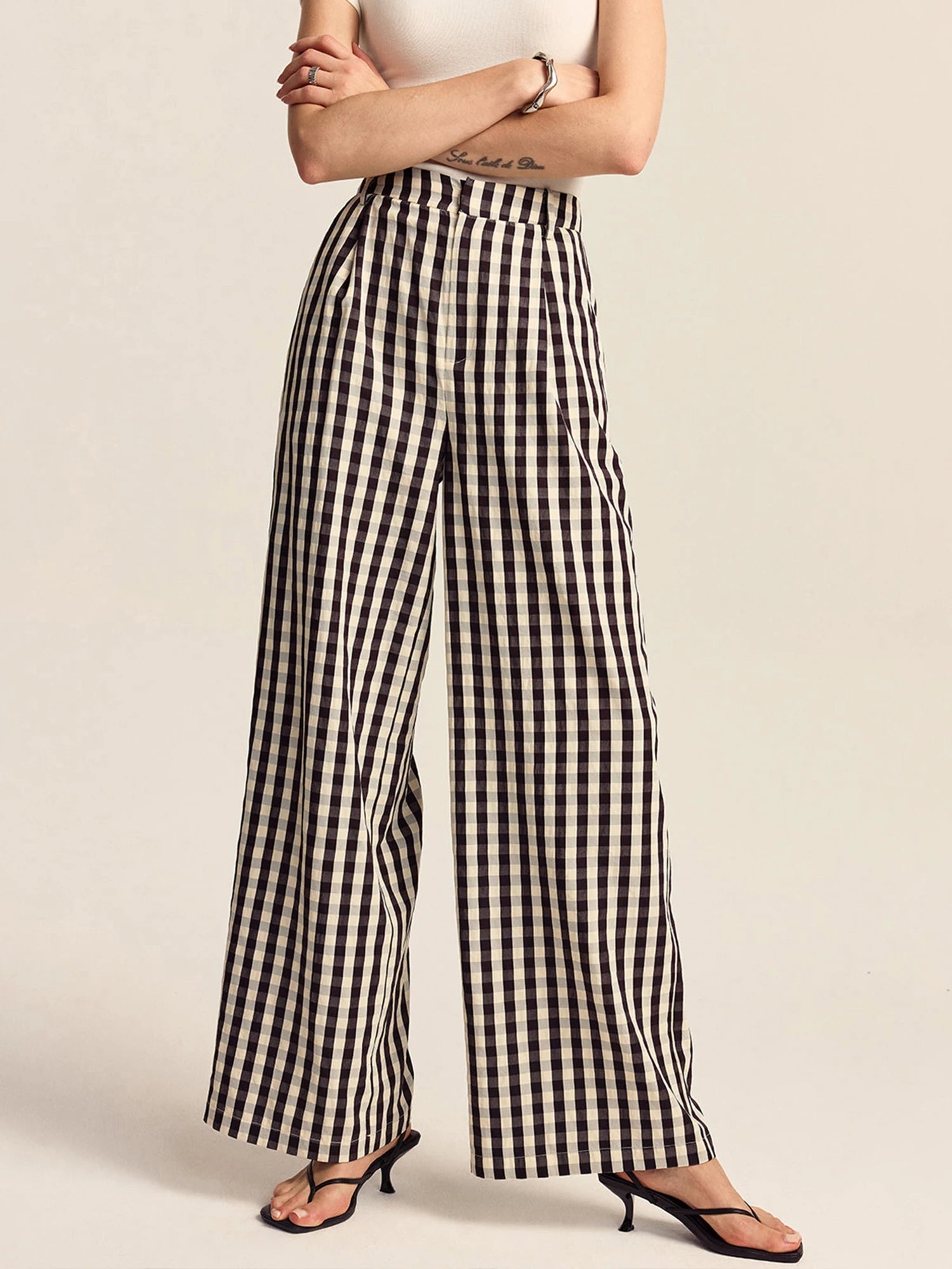 Women’s Checkered Print Wide Leg Trousers – Stylish, Comfortable & Effortlessly Chic