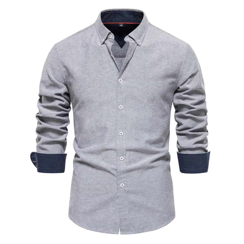 Men's Autumn Cotton Oxford Long Sleeve Shirt – Button Down, Versatile