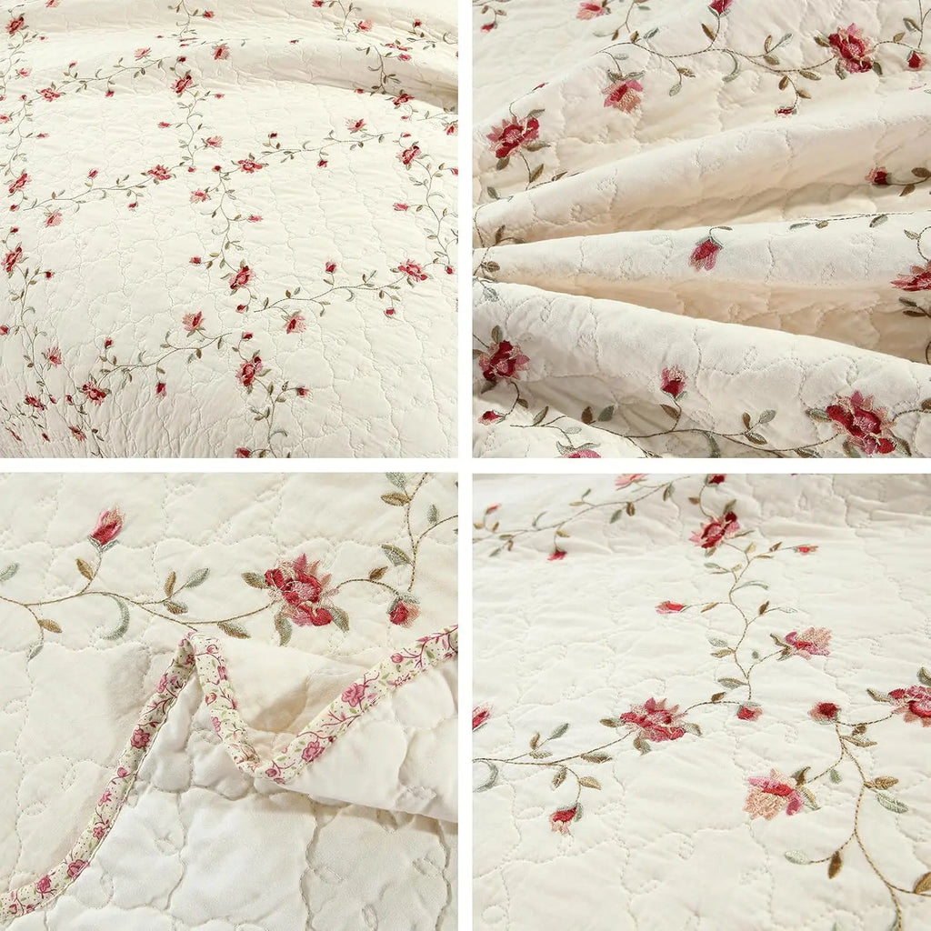 Floral Embroidered Bedspread Set