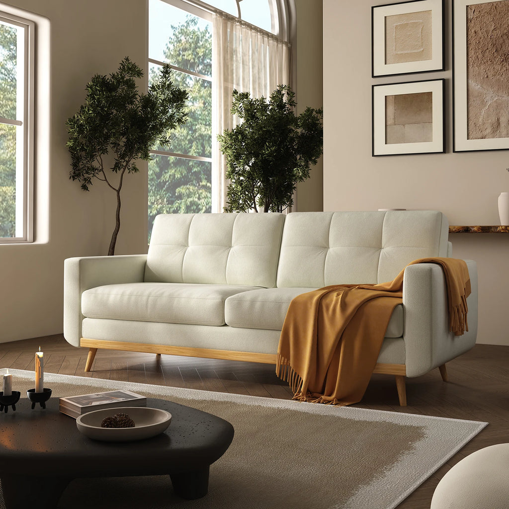 Mid-Century Modern Loveseat Sofa with Wooden Legs