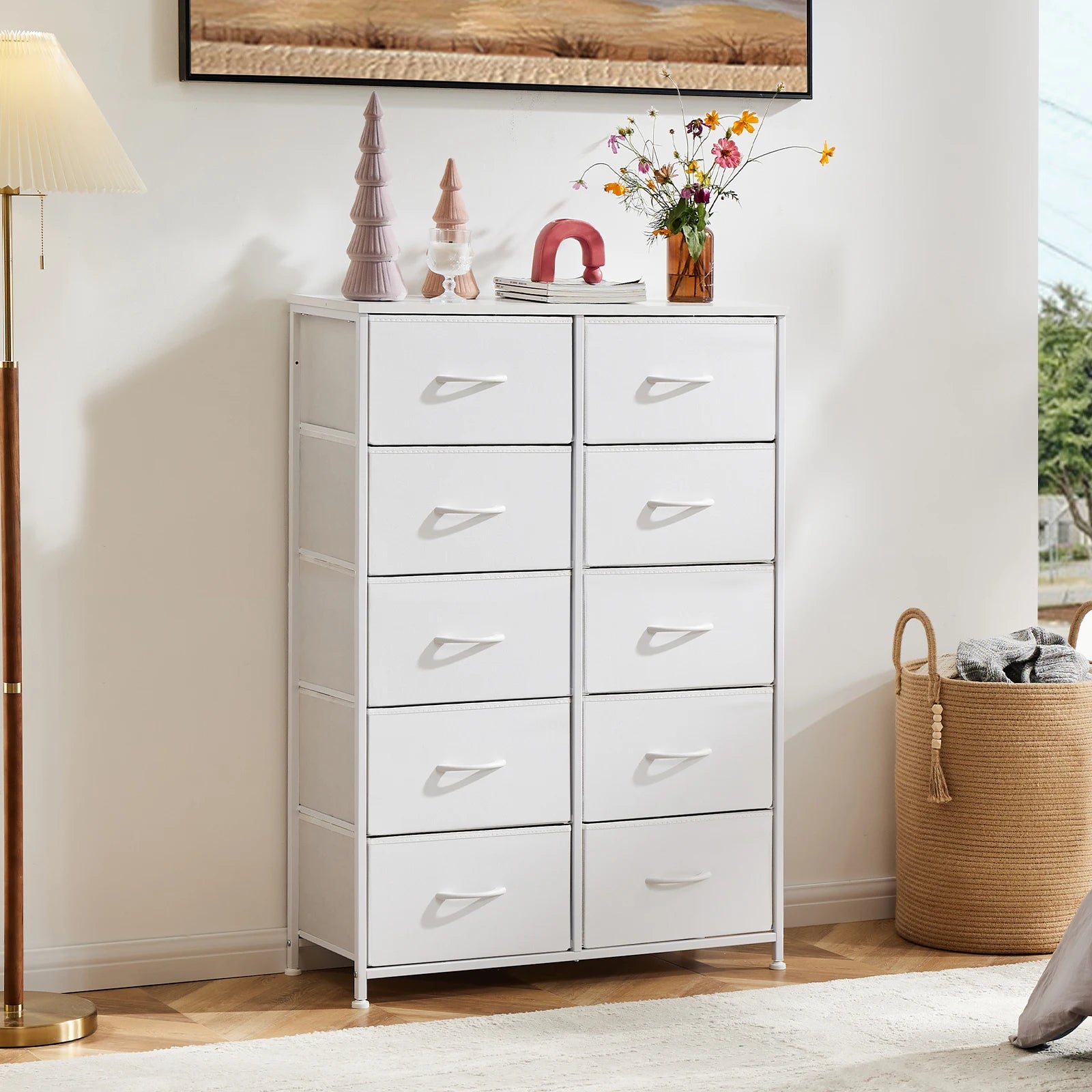 Bedside Table with 10 Fabric Drawers – Multi-Functional Nightstand & Storage Cabinet