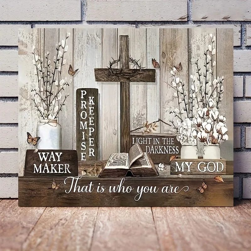 1pc Wooden Framed Farmhouse Cotton Flower Canvas Painting, Inspirational