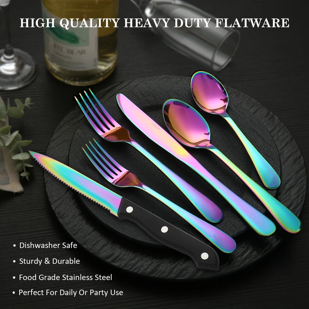24PCS Rainbow Stainless Steel Flatware Set for 4