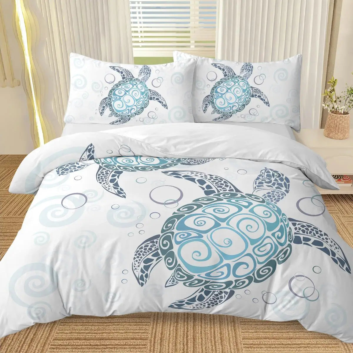 Aqua Teal Sea Comforter Set - 3 Piece Full Size Duvet Cover