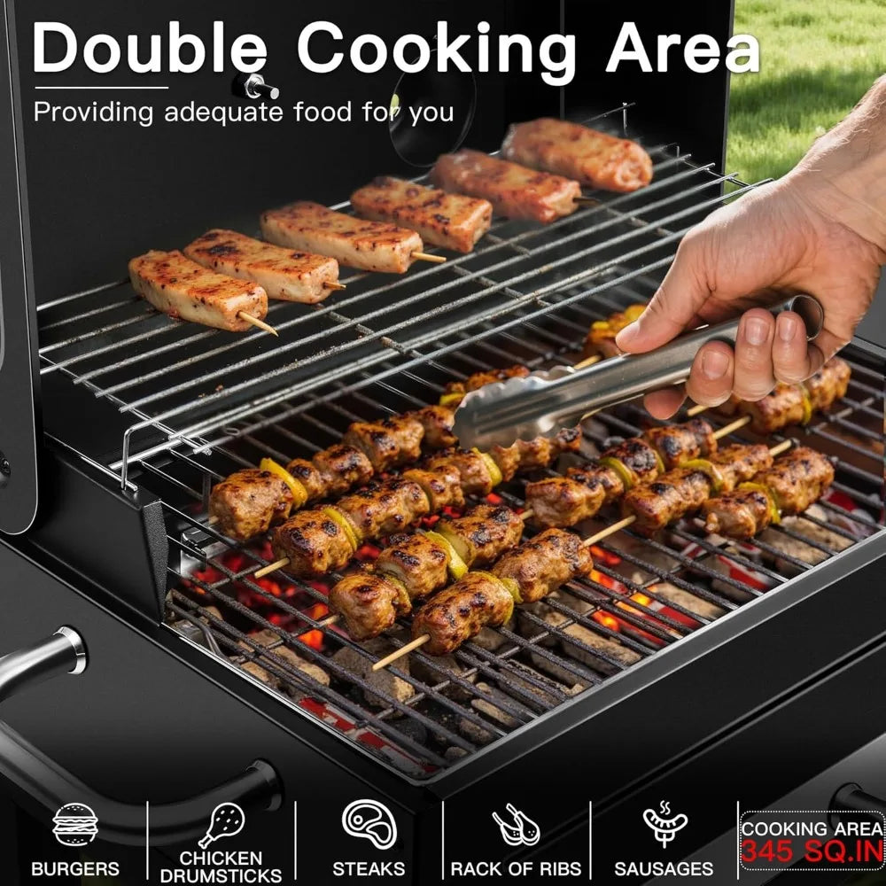 Sturdy Outdoor BBQ Grill with Offset Firebox – Heavy Duty Charcoal Smoker Combo