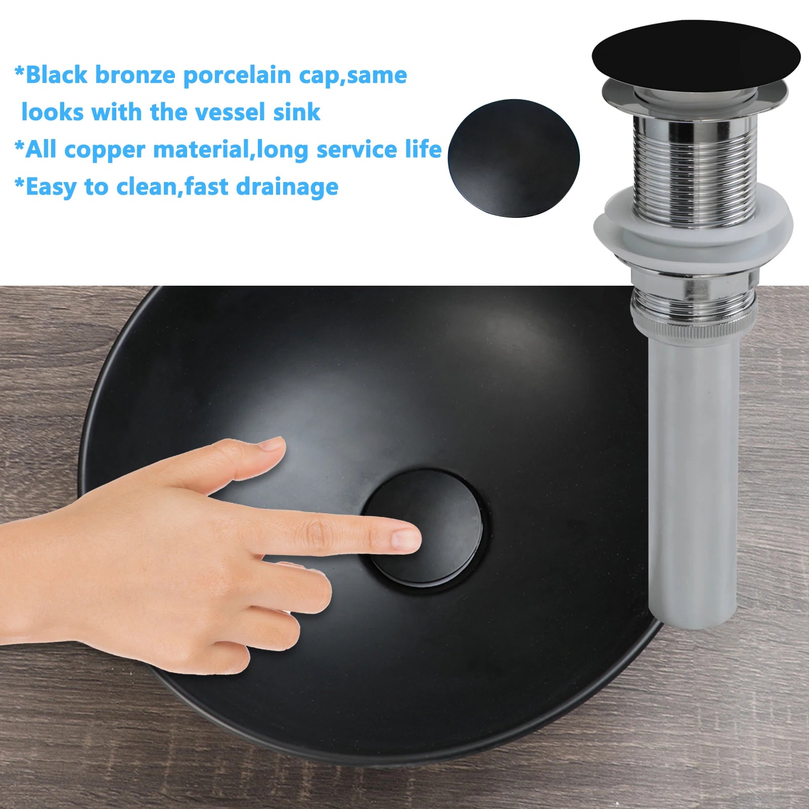 13" Round Stone Resin Vessel Sink with Drain Combo – Above Counter