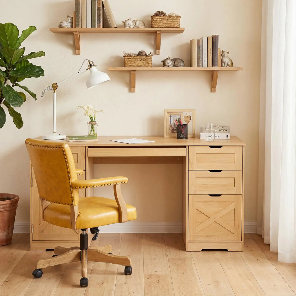 Farmhouse Office Desk with Charging Station