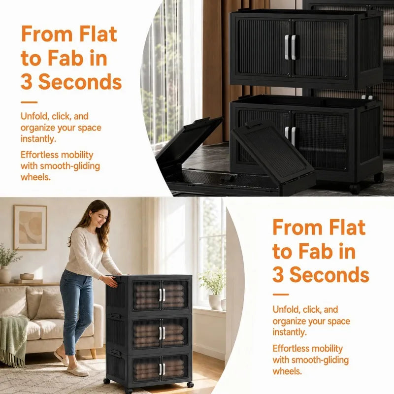 5-Tier Foldable Plastic Storage Cabinet with Wheels