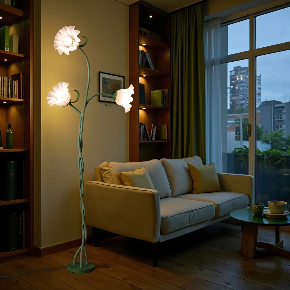 Retro Flower Floor Lamp – Dimmable with Flexible Neck Shaft