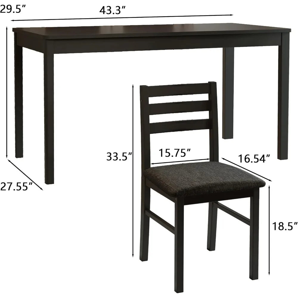 Solid Wood Indoor Modern Rectangular Dining Table Set with Cushioned Chairs