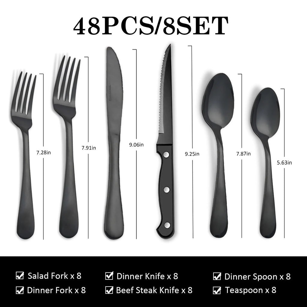 48-Piece Stainless Steel Cutlery Set with Steak Knives