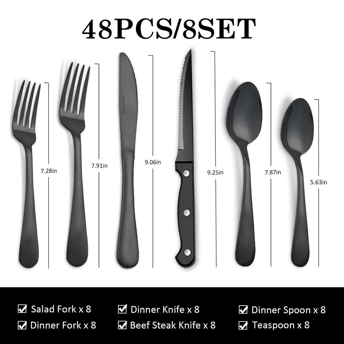 48-Piece Stainless Steel Cutlery Set with Steak Knives